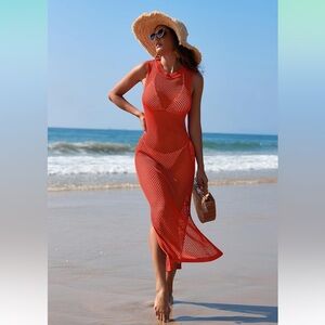Pink Queen Women Swimsuit Cover Up Hollow Out Sleeveless Beach Maxi cover up